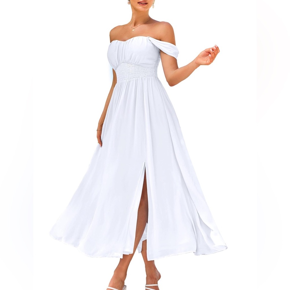 NWT Grace Karin Light Lavender/White Dress, Off Shoulder, Front Slit